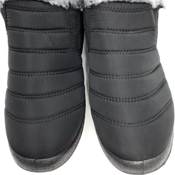 BJ Black Quilted Faux Fur Lined Soft Sole Flat Ankle Waterproof Slipper Shoes - Picture 9 of 16